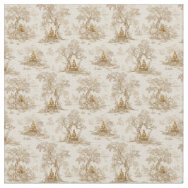 Guld Buddha Toile de Jouy Klassiskt Mönster Tyg
