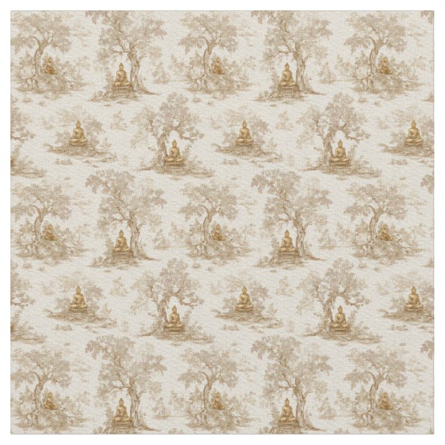 Guld Buddha Toile de Jouy Klassiskt Mönster Tyg (Närbild)