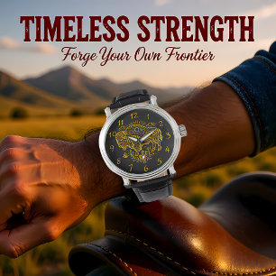 Guld Buffalo-bete under Sol nära bergen Armbandsur