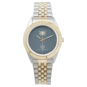 Guld Buffalo Skull Blue Metallic Watch Armbandsur