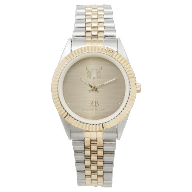 Guld Buffalo Skull Luxury Metallic Watch Armbandsur (Framsida)