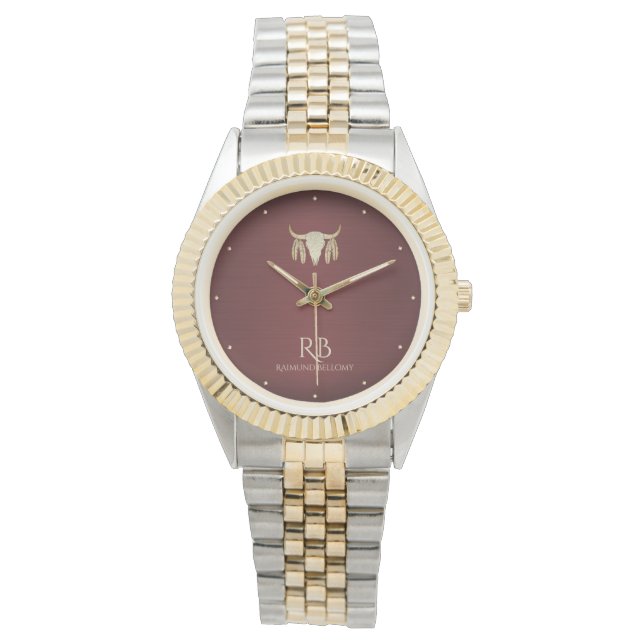 Guld Buffalo Skull Red Metallic Watch Armbandsur (Framsida)