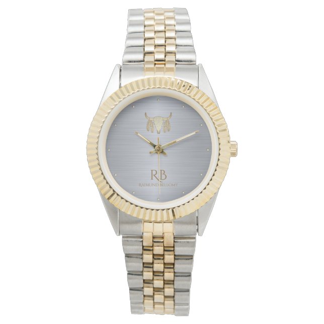 Guld Buffalo Skull Silver Metallic Watch Armbandsur (Framsida)