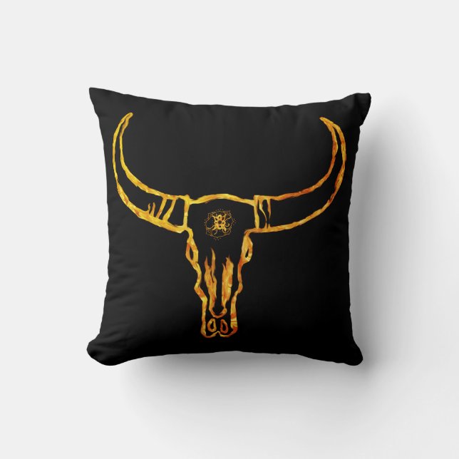 Guld Bull Skull Throw Cushion Kudde (Framsida)