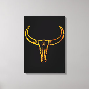 Guld Bull Skull Wrapped Canvas