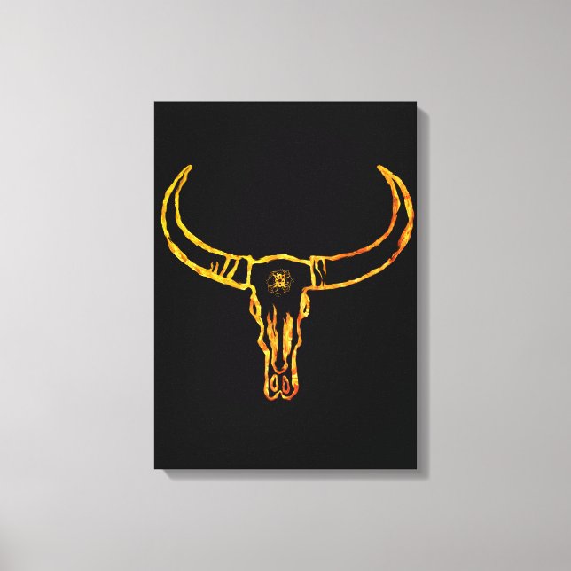 Guld Bull Skull Wrapped Canvas (Framsida)