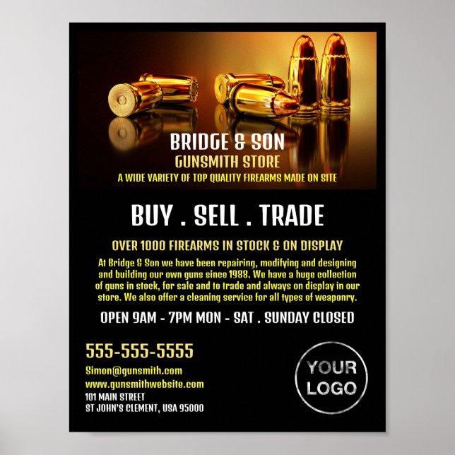 Guld Bullets, Gunsmith, Gunstore Advertising Poster (Framsidan)