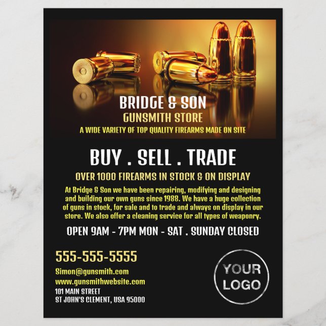 Guld Bullets, Gunsmith, Gunstore Advertising Reklamblad (Framsidan)