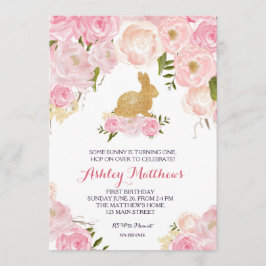 Guld Bunny-rosa-inbjudan till -Blommigt, Inbjudningar