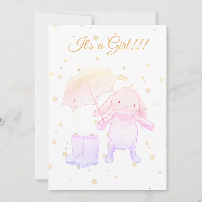 *~* Guld Bunny Umbrella Baby Shower-inbjudan Inbjudningar (Framsida)
