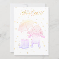 *~* Guld Bunny Umbrella Baby Shower-inbjudan