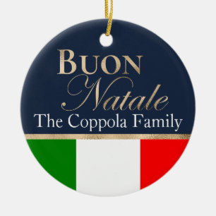 Guld Buon Natale Italienska Flagga Blå jul Julgransprydnad Keramik