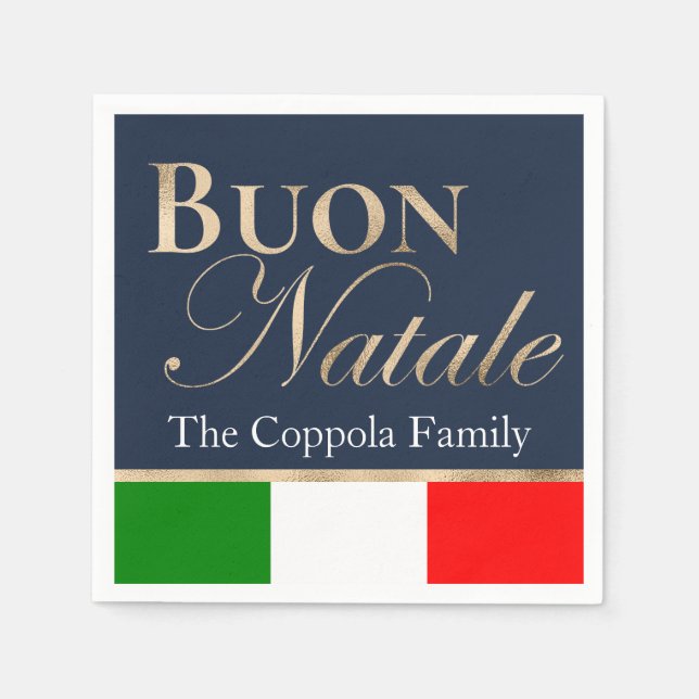 Guld Buon Natale Italienska Flagga Blå jul Pappersservett (Framsidan)