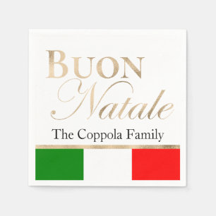 Guld Buon Natale Italienska Flagga jul Pappersservett