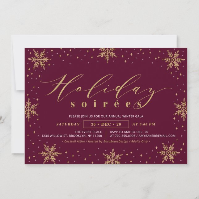 Guld & Burgunder Corporate Holiday Soiree-fest Inbjudningar (Framsida)