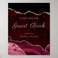 Guld Burgundy Agate-signalen Guestbook Bröllop Pos