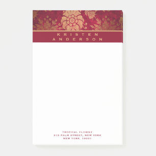 Guld Burgundy Antique Blommigt Personlig Business Post-it Block