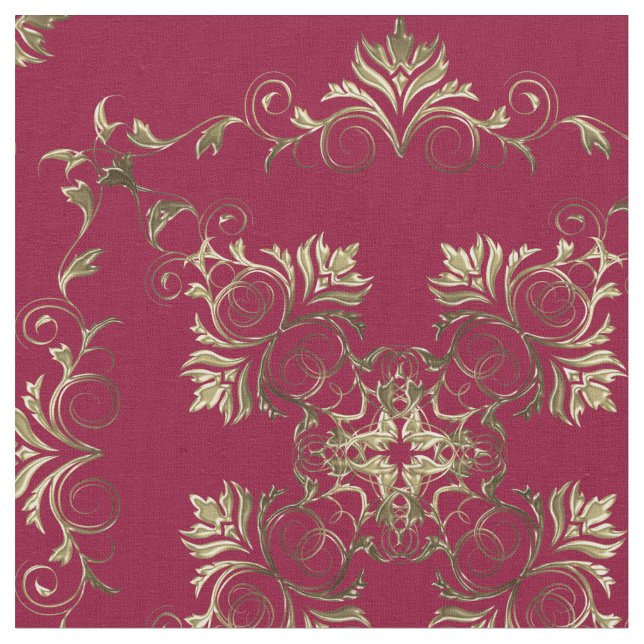 Guld- Burgundy Baroque. Tyg (Närbild)