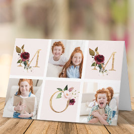 Guld Burgundy Blommig MOM Flerfotos Mors Dag Kort