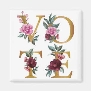 Guld Burgundy Blommigt Elegant Feminine Go Vote Magnet