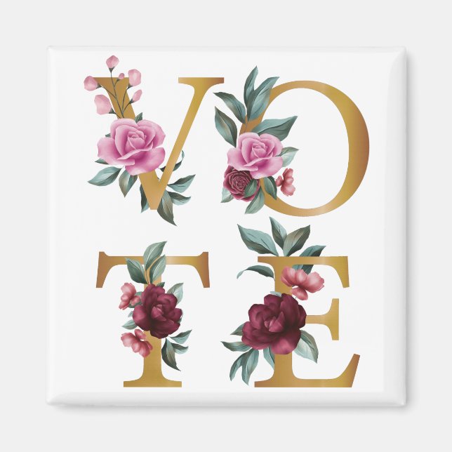 Guld Burgundy Blommigt Elegant Feminine Go Vote Magnet (Framsidan)