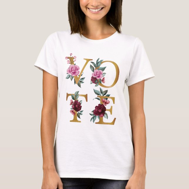 Guld Burgundy Blommigt Elegant Feminine Go Vote T Shirt (Framsida)