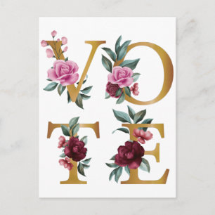 Guld Burgundy Blommigt Elegant Feminine Go Vote Vykort