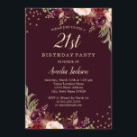 Guld Burgundy blommigt Gnistra 21:a födelsedag Par Inbjudningar<br><div class="desc">Mer söt Blommigt Birthday Bjud i Little Bayleigh Store!</div>