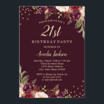 Guld Burgundy blommigt Gnistra 21:a födelsedag Par Inbjudningar<br><div class="desc">Mer söt Blommigt Birthday Bjud i Little Bayleigh Store!</div>