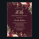 Guld Burgundy blommigt Gnistra 30års födelsedag Inbjudningar<br><div class="desc">Mer söt Blommigt Birthday Bjud i Little Bayleigh Store!</div>