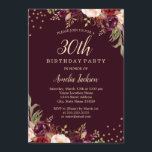 Guld Burgundy blommigt Gnistra 30års födelsedag Inbjudningar<br><div class="desc">Mer söt Blommigt Birthday Bjud i Little Bayleigh Store!</div>