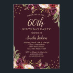 Guld Burgundy blommigt Gnistra 60:e Födelsedagsfes Inbjudningar<br><div class="desc">Mer söt Blommigt Birthday Bjud i Little Bayleigh Store!</div>