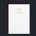 Guld Burgundy Bröllop Ord Wisdom Rådkort<br><div class="desc">Detta guld burgundi bröllop ord av visdomskort är perfekt för ett rustiskt bröllop. Den enkla utformningen och utformningen av eleganten har en skripttypografi i guld och finare i vit och maronbaserad bakgrund. De här korten är perfekter för bröllop, möhippa, babydusch, studentfest och mycket mer. Anpassa korten med namn från bruden...</div>