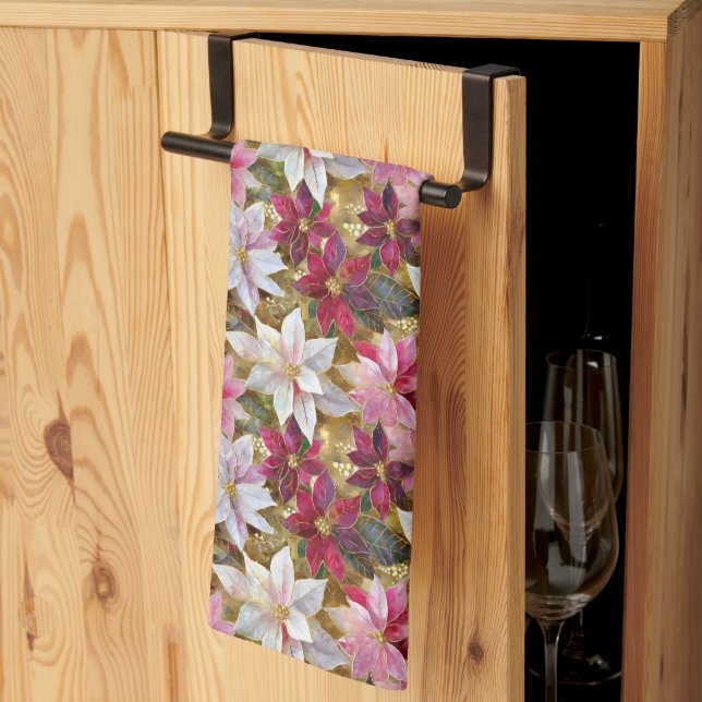 Guld Burgundy Bronze Rosa Red White Poinsettia Kökshandduk (Thirds Fold)