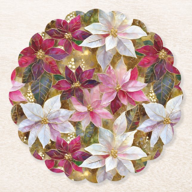 Guld Burgundy Bronze Rosa Red White Poinsettia Underlägg Papper (Framsida)