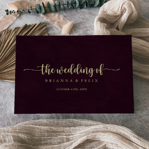 Guld Burgundy Calligraphy Bröllop Guest Bok