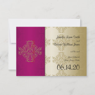 Guld Burgundy Damask Posh Bröllop spara datum Datumet