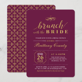 Guld & Burgundy | Elegant bröllop Möhippa Brunch Inbjudningar