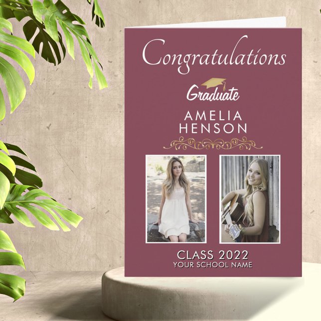 Guld Burgundy Examen 2 Foto Examen Kort (Skapare uppladdad)