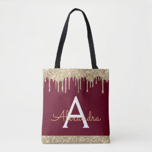 Guld Burgundy Glitter Elegant Monogram Tygkasse