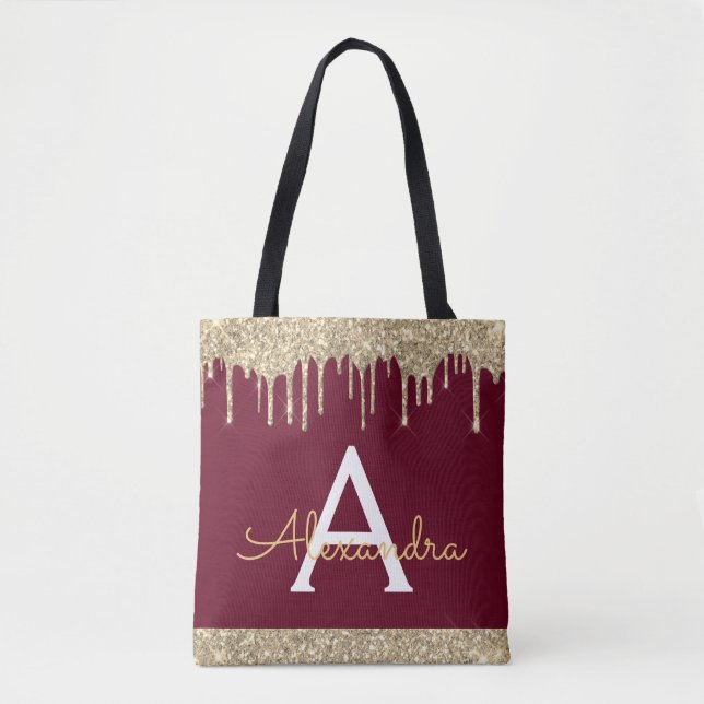 Guld Burgundy Glitter Elegant Monogram Tygkasse (Framsida)