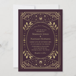Guld Burgundy Gotisk Vintage Tarot Bröllop QR-kod Inbjudningar