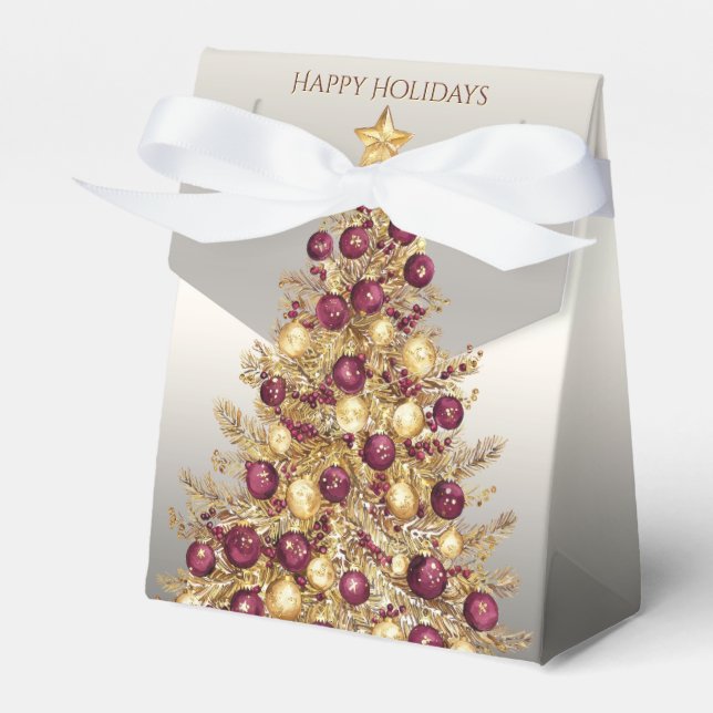 Guld Burgundy Julgran Helgdag Gift Box Presentaskar (Framsidan Sidan)