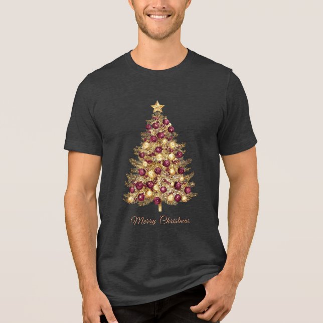 Guld Burgundy Julgran Helgdag Manar KS-Shirt T Shirt (Framsida)