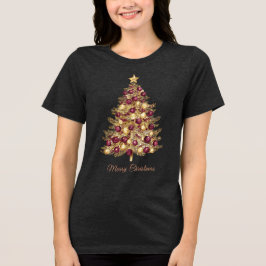 Guld Burgundy Julgran Kvinnors T-Shirt