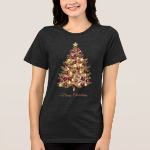 Guld Burgundy Julgran Kvinnors T-Shirt