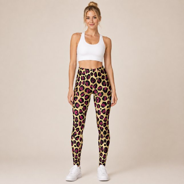 Guld Burgundy Leopard Leggings (Skapare uppladdad)