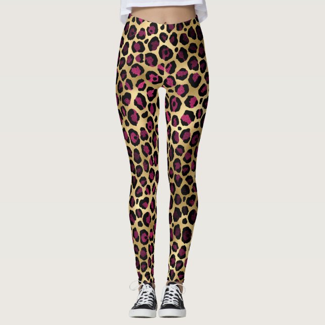 Guld Burgundy Leopard Leggings (Framsida)
