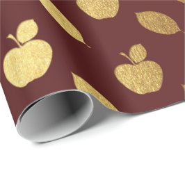 Guld Burgundy Maroon Metallic Apple Fruits Foil Presentpapper