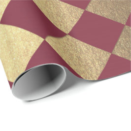 Guld Burgundy Maroon Metallic Square Chessboard Presentpapper